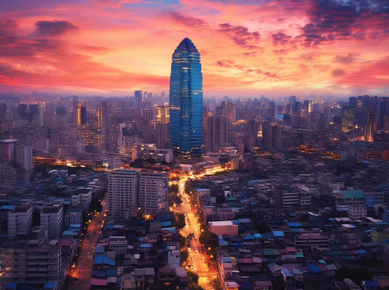 傍晚日落前的富饶的城市夜景建通发达,高清,摄影图,摄影图片,图片大全,摄影图免费下载